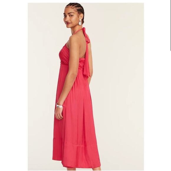 NWT J. Crew collection Halter cutout dress in featherweight satin wild hibiscus - Picture 2 of 7